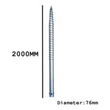 2 Stuks - Grondschroef - 2000mm x ⌀76mm - Graafvrije Grondanker - Ronde Paal & Vlaggenstok Basis Grondbevestiging - Schroef-in Paal Steun, Geschikt Voor Ronde Palen, Hekwerk Paalanker