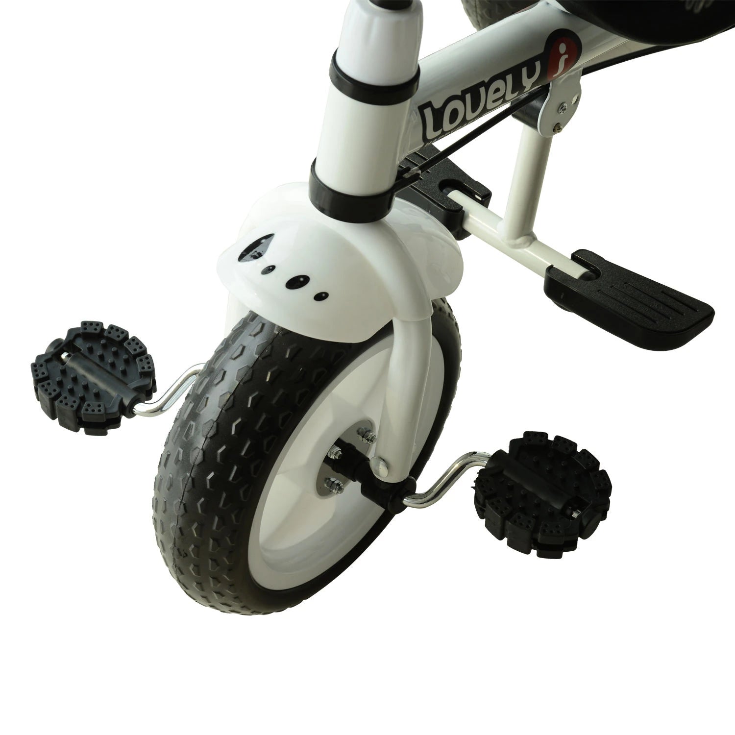Kinder Driewieler – Met Duwstang – 3 Wielen – Met Bel en Zonnescherm – Verstelbare Ouderhandgreep – Met Opslagmand – Geschikt vanaf 18 Maanden – Stevig Metalen Frame – Max. 25 kg – Wit/Zwart