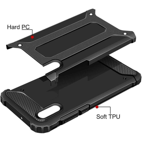 Rugged Dual Layer Armor Case voor Xiaomi Redmi 9AT - Inclusief Beschermende Scherm Beschermer - Zwart