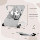 Opvouwbare Baby Wipstoel - Babyschommel Grijs - Met 5-Punts Veiligheidsharnas - Afneembare Stoffen Hoes - Inclusief Speelgoedbeugel met 3 Speeltjes - Ergonomisch en Draagbaar - Voor Baby’s 0-6 Maanden