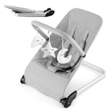 Opvouwbare Baby Wipstoel - Babyschommel Grijs - Met 5-Punts Veiligheidsharnas - Afneembare Stoffen Hoes - Inclusief Speelgoedbeugel met 3 Speeltjes - Ergonomisch en Draagbaar - Voor Baby’s 0-6 Maanden