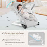 Opvouwbare Baby Wipstoel - Babyschommel Grijs - Met 5-Punts Veiligheidsharnas - Afneembare Stoffen Hoes - Inclusief Speelgoedbeugel met 3 Speeltjes - Ergonomisch en Draagbaar - Voor Baby’s 0-6 Maanden