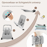 Opvouwbare Baby Wipstoel - Babyschommel Grijs - Met 5-Punts Veiligheidsharnas - Afneembare Stoffen Hoes - Inclusief Speelgoedbeugel met 3 Speeltjes - Ergonomisch en Draagbaar - Voor Baby’s 0-6 Maanden