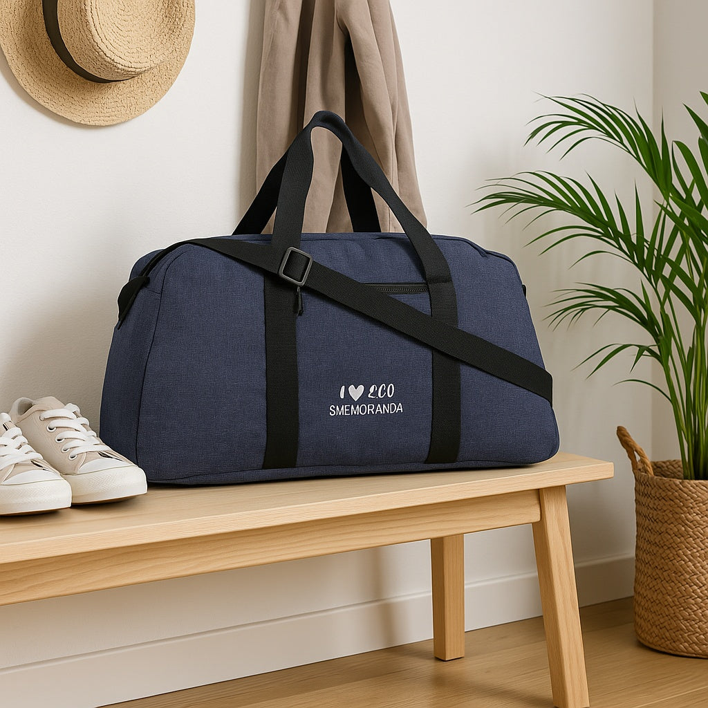 Smemoranda Weekendtas - Reistas - Duffel  - Schoedertas  – Navy Blue – Minimalistisch Design – 100% Recycled Polyester – Duurzame Ecologische Tas met Ritssluiting – Verstelbare Schouderband – 27x27x23 cm