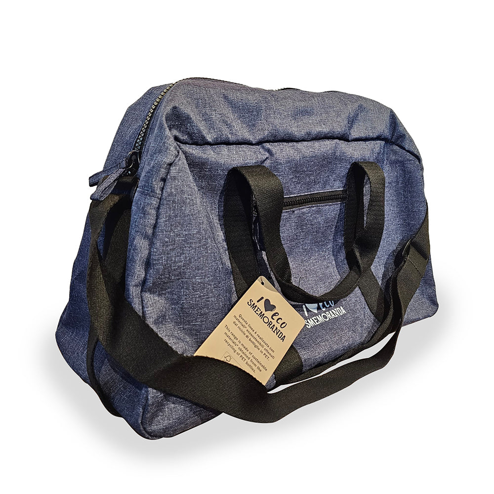 Smemoranda Weekendtas - Reistas - Duffel  - Schoedertas  – Navy Blue – Minimalistisch Design – 100% Recycled Polyester – Duurzame Ecologische Tas met Ritssluiting – Verstelbare Schouderband – 27x27x23 cm