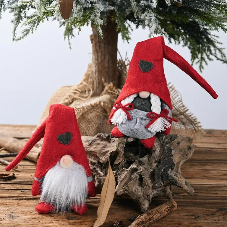 Set van 2 - Handgemaakte Pluche Kerst Gnomes - Kerstman Kabouter- Schattige Decoratieve Poppen voor Feestdagen en Thuis - Vakantie Ornamenten voor Kerstboom en Interieur - Rood