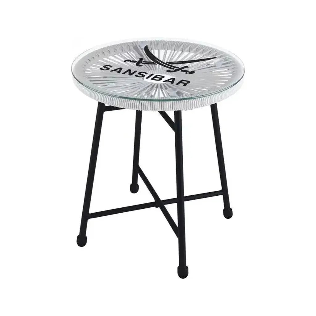Ronde Bijzettafel - Ø40 cm - Weerbestendig - Gehard Glas met Logo - Indoor &amp; Outdoor - 45 cm Hoog - Max. 15 kg - Zwart