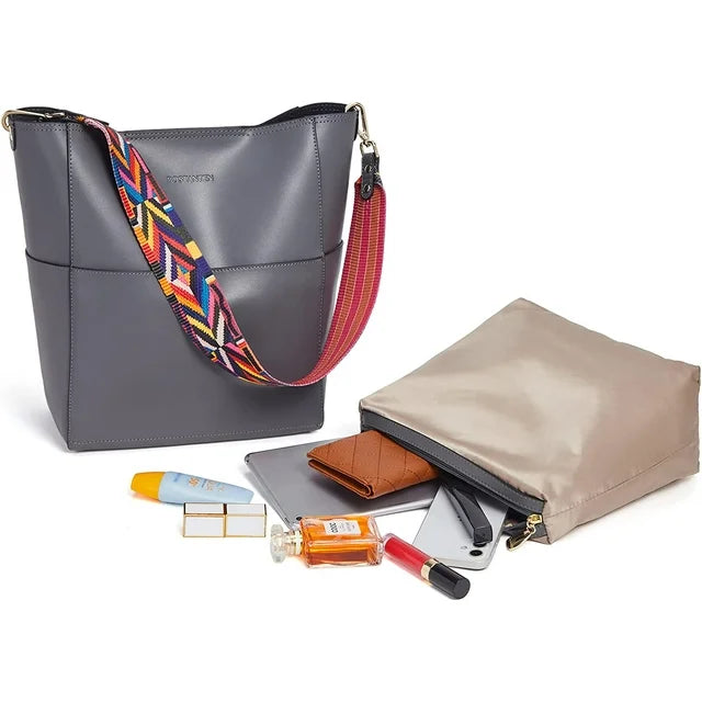 Bostanten - Luxe Dames Leren Handtas en Schoudertas in Donkergrijs - Stijlvolle Tote met Hoogwaardige Lichtgouden Hardware, Inclusief Veilige Magnetische Gesp en Praktisch Afneembaar Binnentasje, Perfect voor Dagelijks Gebruik en Speciale Gelegenheden