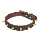 Stijlvolle Studded Leren Honden Halsband - Eiken Donker Bruin Echt Leer, Rood, Zachte, Comfortabele Halsband voor Honden van Alle Maten en Rassen, Een Modieuze en Functionele Toevoeging aan de Accessoires van je Hond