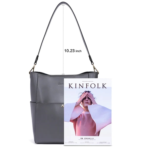 Bostanten - Luxe Dames Leren Handtas en Schoudertas in Donkergrijs - Stijlvolle Tote met Hoogwaardige Lichtgouden Hardware, Inclusief Veilige Magnetische Gesp en Praktisch Afneembaar Binnentasje, Perfect voor Dagelijks Gebruik en Speciale Gelegenheden