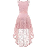 Cocktailjurk – Roze – Kant – Slim Fit Taille – Licht Uitlopende Rok – Hoog Laag Zoom – Verborgen Ritssluiting – Verwijderbare Strikceintuur – Maat M