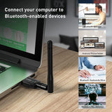 Edup - Long Range Bluetooth Adapter voor PC - Bluetooth 5.0 - Externe Dongle - Bluetooth Antenna - USB - High Gain - Geschikt Voor Desktop & Laptop - Compatibel met Windows. - Zwart