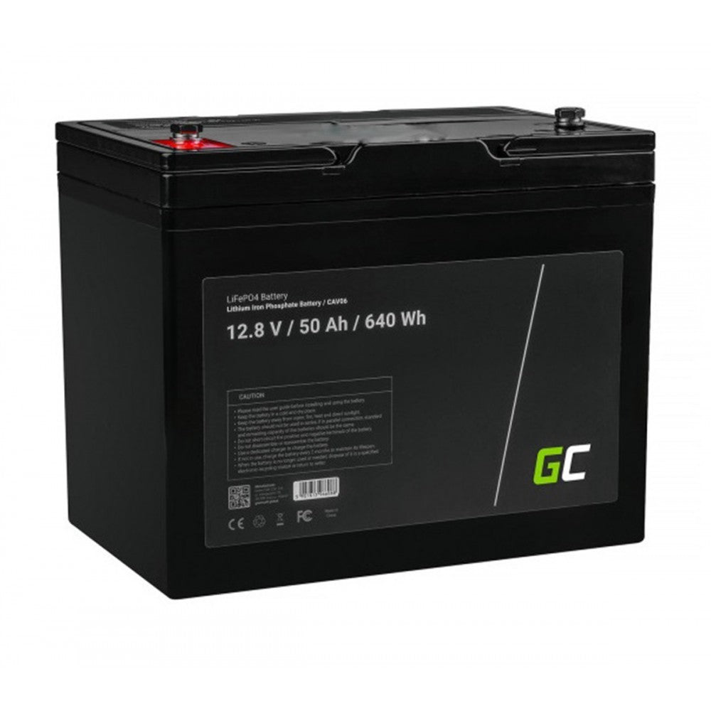 Green Cell LiFePO4 accu 50Ah – 12.8V 640Wh lithium ijzerfosfaat batterij – deep cycle camper accu – PV systeem batterij – boot accu – onderhoudsvrije energie opslag – BMS beveiliging – lange levensduur 3000+ cycli