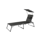 Livarno Aluminium Ligbed met Zonnedak - Verstelbare Rugleuning - Inklapbaar en Weerbestendig - Met Kussen en Opbergnet - 193x67x32 cm - Max. 110 kg - Grijs