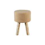 Bontkruk – Comfortabele Zitkruk – Zachte Imitatiebont Hoes – Gestoffeerd Zitvlak – Ronde en Hoekige Poef – Houten Poten – Kruk voor Woonkamer – Teddy Look – 110 kg Draagvermogen – Vilten Glijders – 29x40 cm of 30x30x40 cm – Krukje – Zitmeubel – Poefje