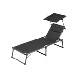 Livarno Aluminium Ligbed met Zonnedak - Verstelbare Rugleuning - Inklapbaar en Weerbestendig - Met Kussen en Opbergnet - 193x67x32 cm - Max. 110 kg - Grijs