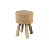 Bontkruk – Comfortabele Zitkruk – Zachte Imitatiebont Hoes – Gestoffeerd Zitvlak – Ronde en Hoekige Poef – Houten Poten – Kruk voor Woonkamer – Teddy Look – 110 kg Draagvermogen – Vilten Glijders – 29x40 cm of 30x30x40 cm – Krukje – Zitmeubel – Poefje
