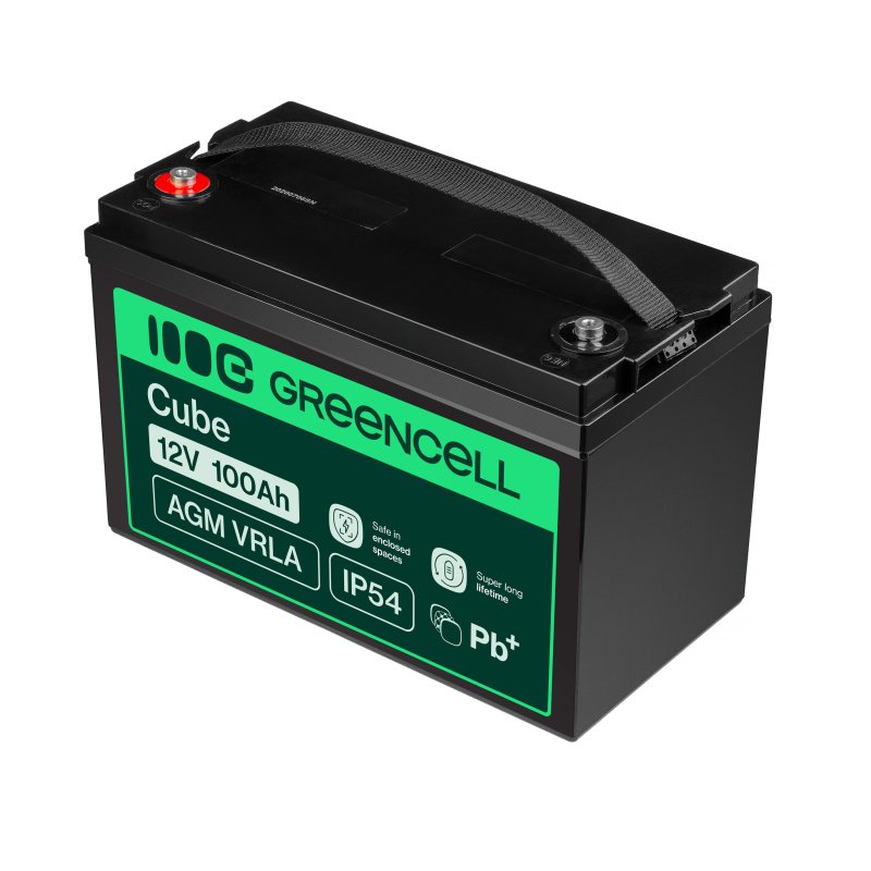 Green Cell AGM Accu 12V 100Ah VRLA Batterij - Onderhoudsvrije Voedingsaccu voor Zonnepanelen Caravan Boot UPS en Hernieuwbare Energie - Deep Cycle AGM Batterij met M6 Schroefaansluiting en 5 Jaar Levensduur