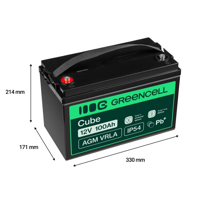 Green Cell AGM Accu 12V 100Ah VRLA Batterij - Onderhoudsvrije Voedingsaccu voor Zonnepanelen Caravan Boot UPS en Hernieuwbare Energie - Deep Cycle AGM Batterij met M6 Schroefaansluiting en 5 Jaar Levensduur