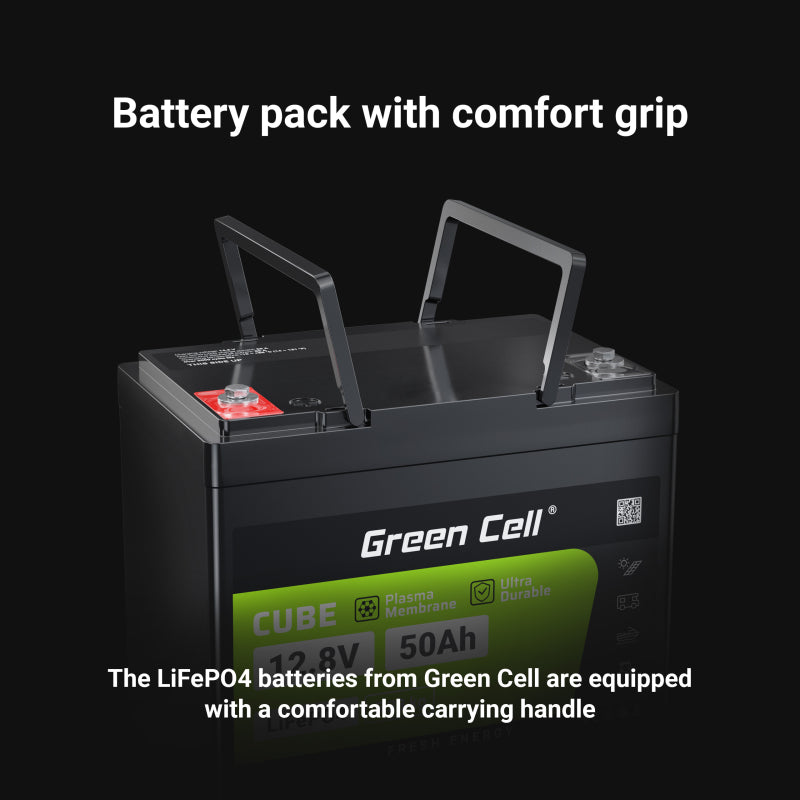 Green Cell LiFePO4 accu 50Ah – 12.8V 640Wh lithium ijzerfosfaat batterij – deep cycle camper accu – PV systeem batterij – boot accu – onderhoudsvrije energie opslag – BMS beveiliging – lange levensduur 3000+ cycli
