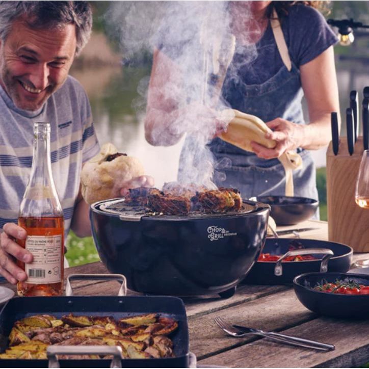GreenPan Chop & Grill – Tafelmodel Houtskoolbarbecue – Ø 28 cm – Draagbare BBQ voor Balkon, Tafel of Picknick – Compact & Stijlvol – Eenvoudig Schoon te Maken – Kleur: Zwart/Groen