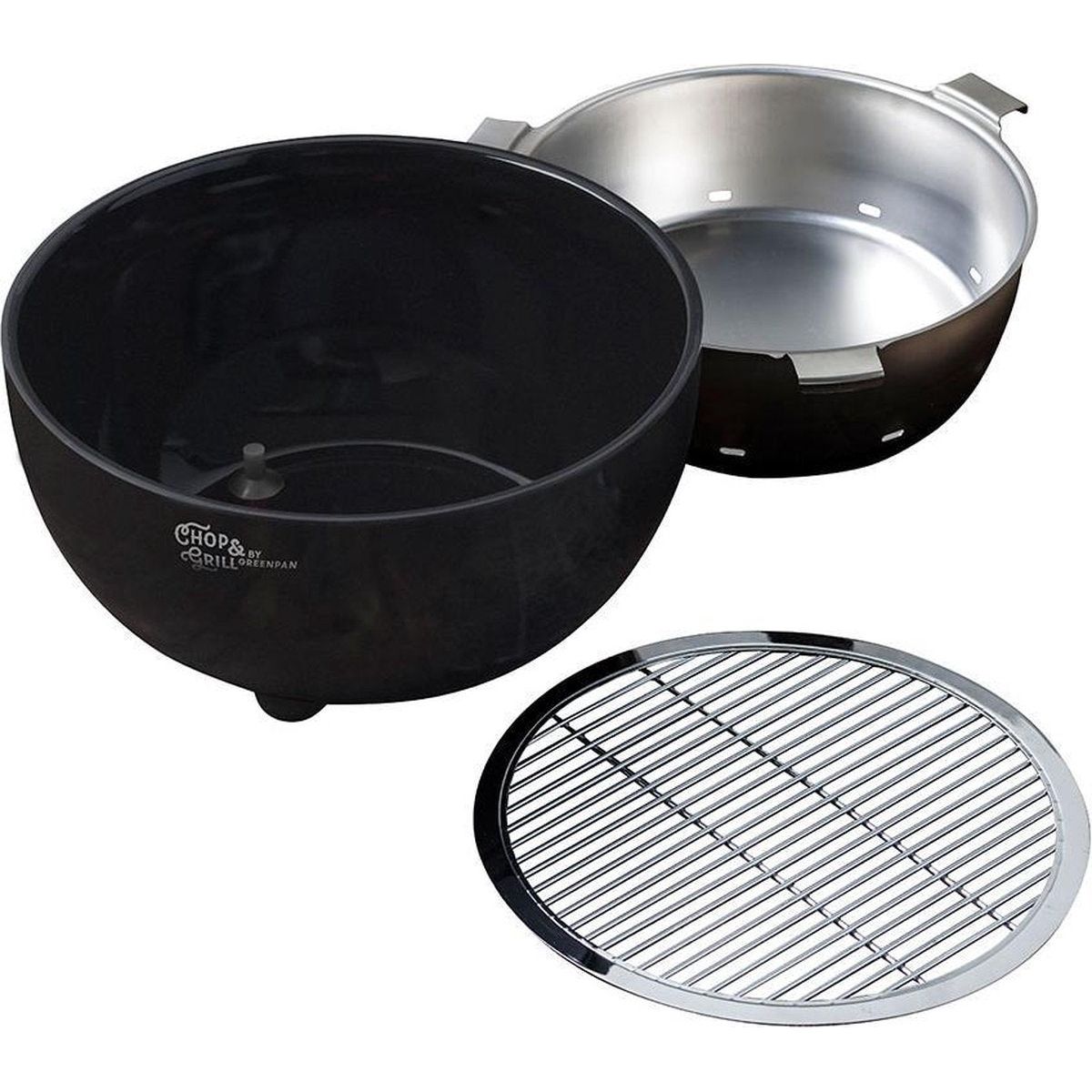 GreenPan Chop & Grill – Tafelmodel Houtskoolbarbecue – Ø 28 cm – Draagbare BBQ voor Balkon, Tafel of Picknick – Compact & Stijlvol – Eenvoudig Schoon te Maken – Kleur: Zwart/Groen