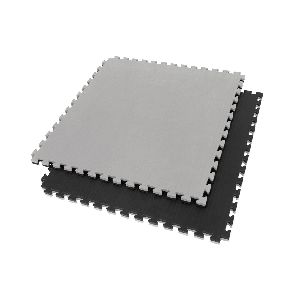 Set van 6 puzzelmatten 1x1m – EVA foam sportmat zwart/grijs – 2 cm dik – antislip fitnessmat met randen – schokabsorberende trainingsvloer – ideaal voor home gym, yoga, garage, outdoor training – eenvoudig te monteren &amp; reinigen