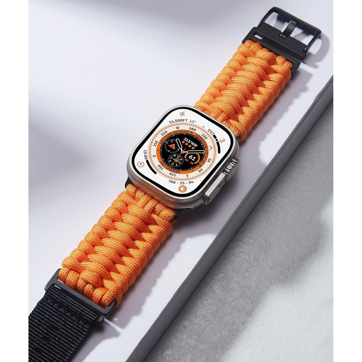 Compatibele Gevlochten Paracord Nylon Watch Band Voor Apple Watch 49mm 46mm 45mm 44mm 42mm – Outdoor Sport Horlogeband Voor Ultra 2 / Serie 10 / 9 / 8 / 7 / SE / 6 / 5 / 4 / 3 / 2 / 1 – Trilobite Gevlochten Design – Survival Strap Voor Heren En Dames