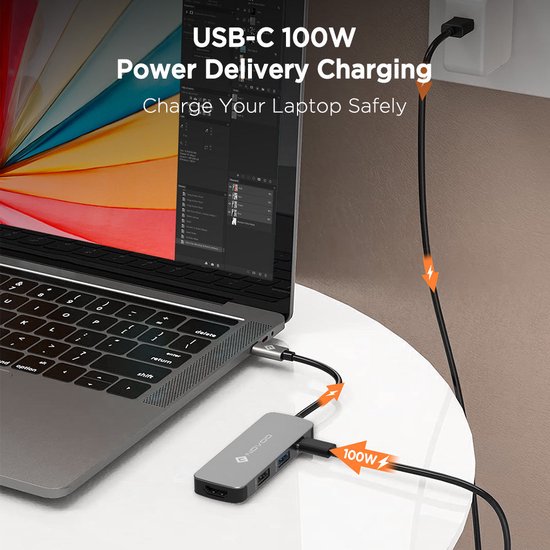 Novoo 4 In 1 Usb C Hub - 4K Ultra HD - Type C - 100W Pd - Thunderbolt 3 Adapter - Laptop hubs Aluminium