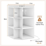 Hoekkast met Oplaadstation - 3 Niveaus - Open Houten Hoekplank - Plank met 9 Vakken - 4 Stopcontacten en 2 USB-Poorten - 51x71,5x86 cm - Ruimtebesparend - Geschikt voor Boeken, Speelgoed en Displays