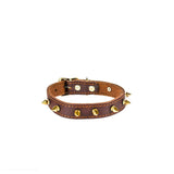 Stijlvolle Studded Leren Honden Halsband - Eiken Donker Bruin Echt Leer, Rood, Zachte, Comfortabele Halsband voor Honden van Alle Maten en Rassen, Een Modieuze en Functionele Toevoeging aan de Accessoires van je Hond