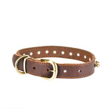 Stijlvolle Studded Leren Honden Halsband - Eiken Donker Bruin Echt Leer, Rood, Zachte, Comfortabele Halsband voor Honden van Alle Maten en Rassen, Een Modieuze en Functionele Toevoeging aan de Accessoires van je Hond