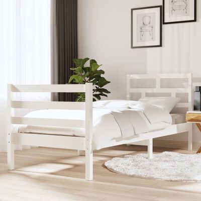 Houten Bedframe - 75 x 190 cm - Wit - Massief Houten Bed - Small Single Bed - Duurzaam Slaapkamer Meubel - Eenvoudig Ontwerp - Kinderbed - Compact Bedframe - Stijlvol en Functioneel - Voor Kleine Ruimtes