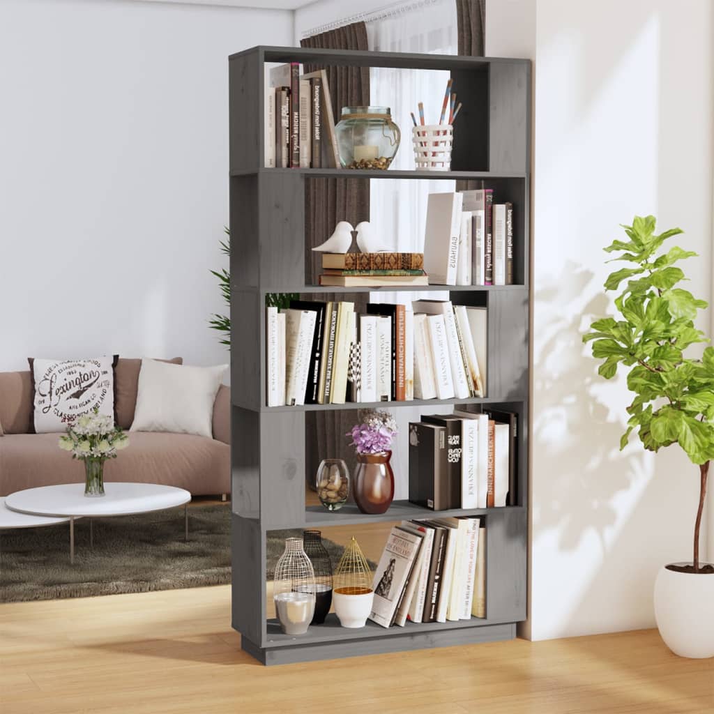 Boekenkast/Kamerverdeler - Grijs - 80x25x163,5 cm - Massief Grenenhout - Multifunctionele Opslag en Decoratie - Stevig en Duurzaam - Geschikt Voor Woonkamer, Slaapkamer of Kantoor