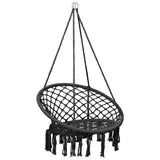 Hangstoel voor Volwassenen – Verstelbare Boomschommel met Stalen Frame, Katoenen Zitting en Kwastjes – 80 × 120 cm, Antraciet – Comfortabele Loungestoel voor Tuin of Terras (Max. 100 kg)