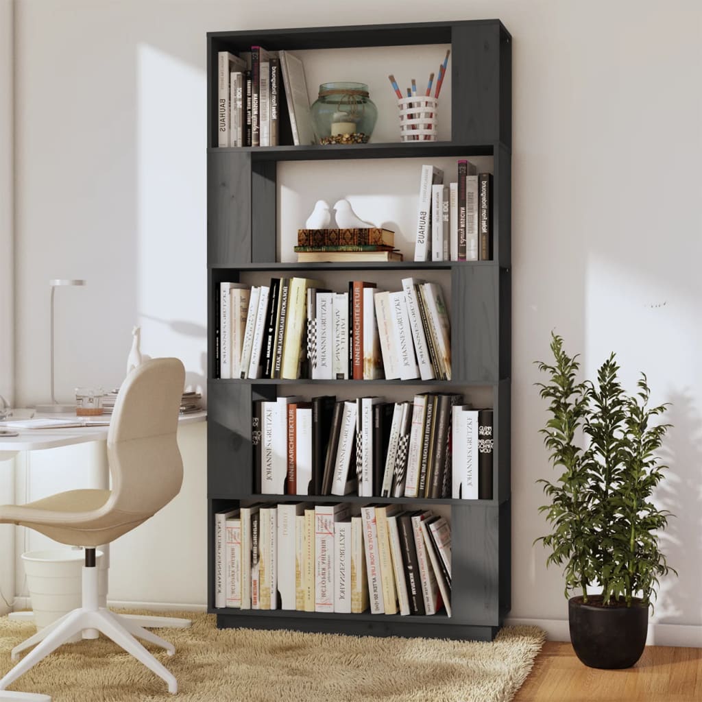 Boekenkast/Kamerverdeler - Grijs - 80x25x163,5 cm - Massief Grenenhout - Multifunctionele Opslag en Decoratie - Stevig en Duurzaam - Geschikt Voor Woonkamer, Slaapkamer of Kantoor