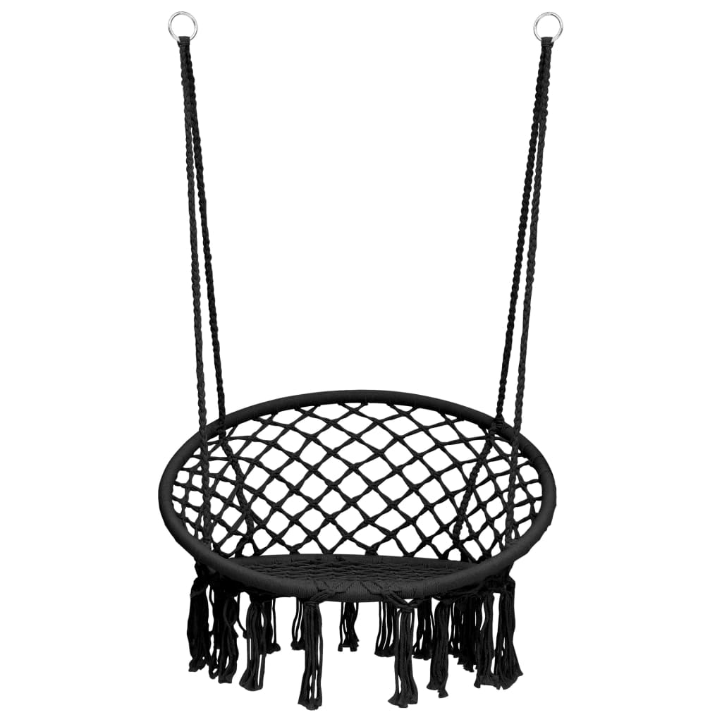 Hangstoel voor Volwassenen – Verstelbare Boomschommel met Stalen Frame, Katoenen Zitting en Kwastjes – 80 × 120 cm, Antraciet – Comfortabele Loungestoel voor Tuin of Terras (Max. 100 kg)