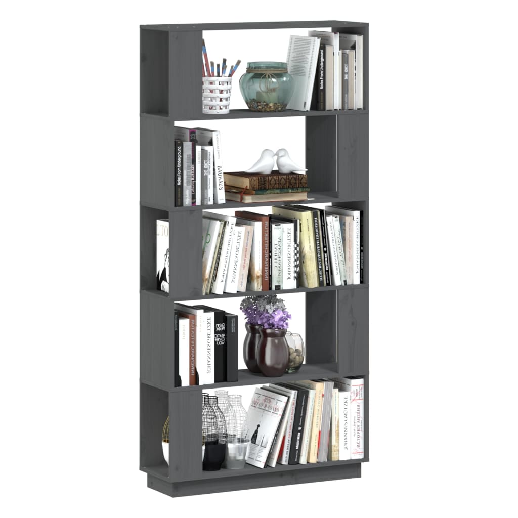 Boekenkast/Kamerverdeler - Grijs - 80x25x163,5 cm - Massief Grenenhout - Multifunctionele Opslag en Decoratie - Stevig en Duurzaam - Geschikt Voor Woonkamer, Slaapkamer of Kantoor