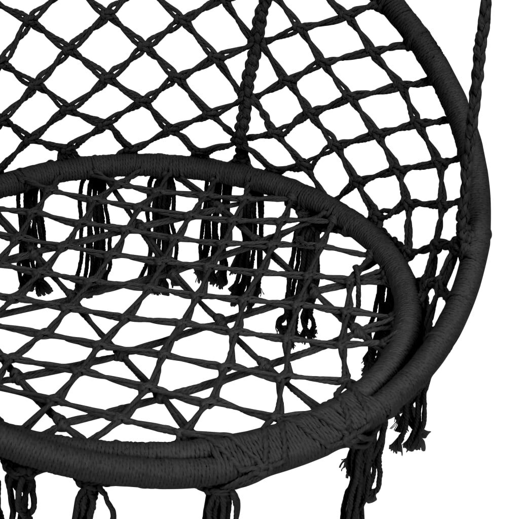 Hangstoel voor Volwassenen – Verstelbare Boomschommel met Stalen Frame, Katoenen Zitting en Kwastjes – 80 × 120 cm, Antraciet – Comfortabele Loungestoel voor Tuin of Terras (Max. 100 kg)