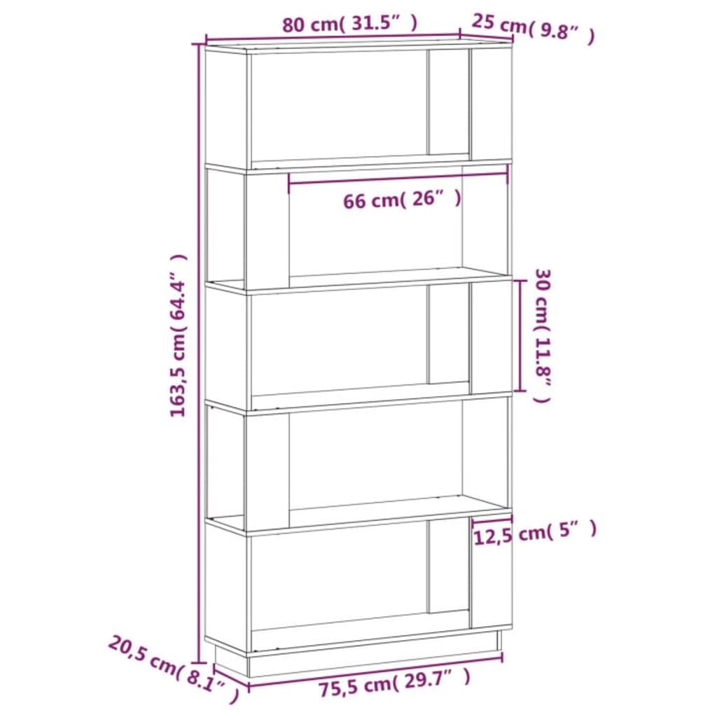 Boekenkast/Kamerverdeler - Grijs - 80x25x163,5 cm - Massief Grenenhout - Multifunctionele Opslag en Decoratie - Stevig en Duurzaam - Geschikt Voor Woonkamer, Slaapkamer of Kantoor