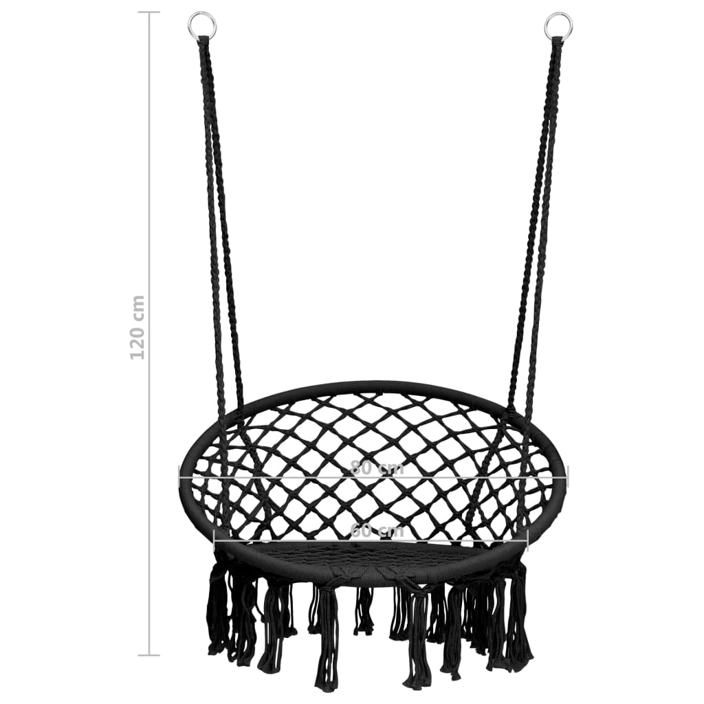 Hangstoel voor Volwassenen – Verstelbare Boomschommel met Stalen Frame, Katoenen Zitting en Kwastjes – 80 × 120 cm, Antraciet – Comfortabele Loungestoel voor Tuin of Terras (Max. 100 kg)