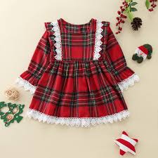 Kerstmeisjes Rode Jurk - Kant & Ruches Tutu Feestjurk - Meisjes Geblokte Jurk - Kant Ruches Tutu Feestjurk - Prinsessen Casual Jurk voor Peuters en Kleuters