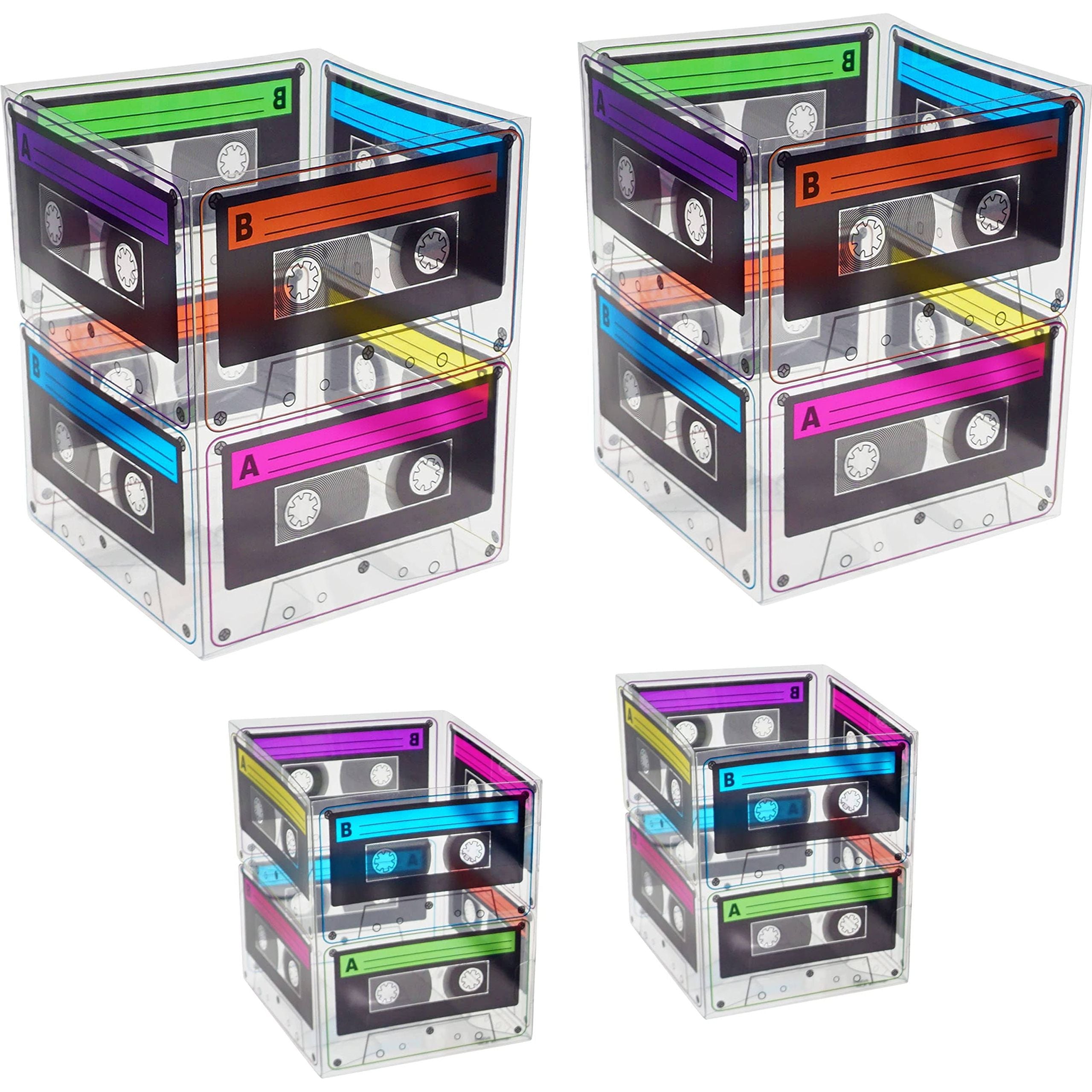 8 Stuks - Retro Snack Bakjes - Cassette Tafel Decoratie - 80s en 90s Party Tafel Bakjes - PVC Materialen - Vintage Cassette Ontwerp - Feestdecoratie voor Hip-Hop en Muziek Themafeesten - Lichtgewicht en Herbruikbaar - 14x14x15 cm