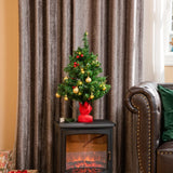 HOMCOM Kunstkerstboom - 60 cm - Met 15 LED Lampjes - Inclusief 24 Gouden Ornamenten - Compacte Tafelkerstboom met 73 Takken en Betonnen Voet