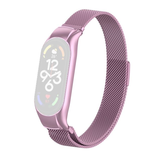 Mi Band 7 Roze Metalen Horlogeband - Stijlvolle Polsband - Verstelbare Roze Stalen Armband - Duurzame RVS Horlogeband - Vervangende Strap Voor Mi Band 7 - Hoogwaardige Metalen Polsband - Roze Milanees Bandje - Comfortabele Draagband