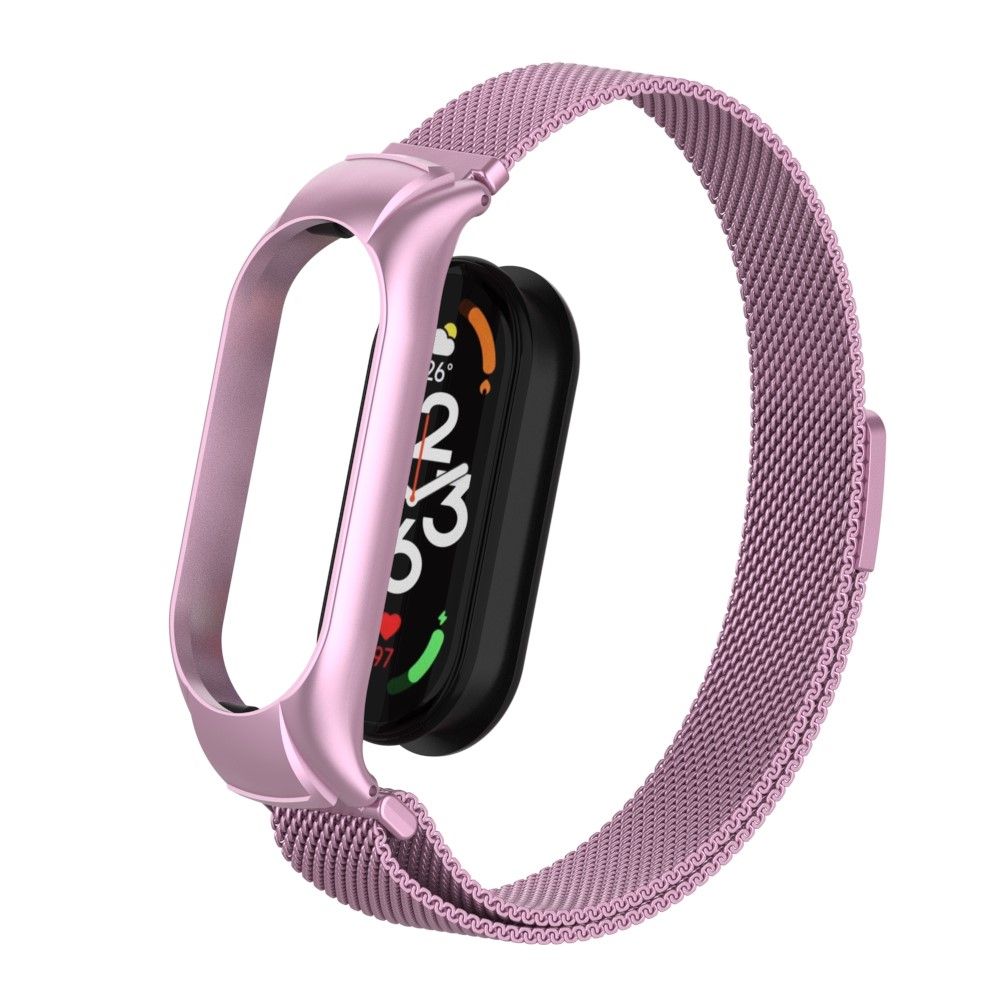 Mi Band 7 Roze Metalen Horlogeband - Stijlvolle Polsband - Verstelbare Roze Stalen Armband - Duurzame RVS Horlogeband - Vervangende Strap Voor Mi Band 7 - Hoogwaardige Metalen Polsband - Roze Milanees Bandje - Comfortabele Draagband
