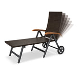 LIVARNO Home – Inklapbare Ligstoel – Aluminium Frame – Polyrattan Bekleding – Met Armleuningen en 2 Wielen – 6-Posities Verstelbaar – Voor Tuin, Balkon of Zwembad – 195 x 112 x 72 cm –