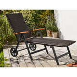 LIVARNO Home – Inklapbare Ligstoel – Aluminium Frame – Polyrattan Bekleding – Met Armleuningen en 2 Wielen – 6-Posities Verstelbaar – Voor Tuin, Balkon of Zwembad – 195 x 112 x 72 cm –