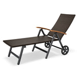 LIVARNO Home – Inklapbare Ligstoel – Aluminium Frame – Polyrattan Bekleding – Met Armleuningen en 2 Wielen – 6-Posities Verstelbaar – Voor Tuin, Balkon of Zwembad – 195 x 112 x 72 cm –