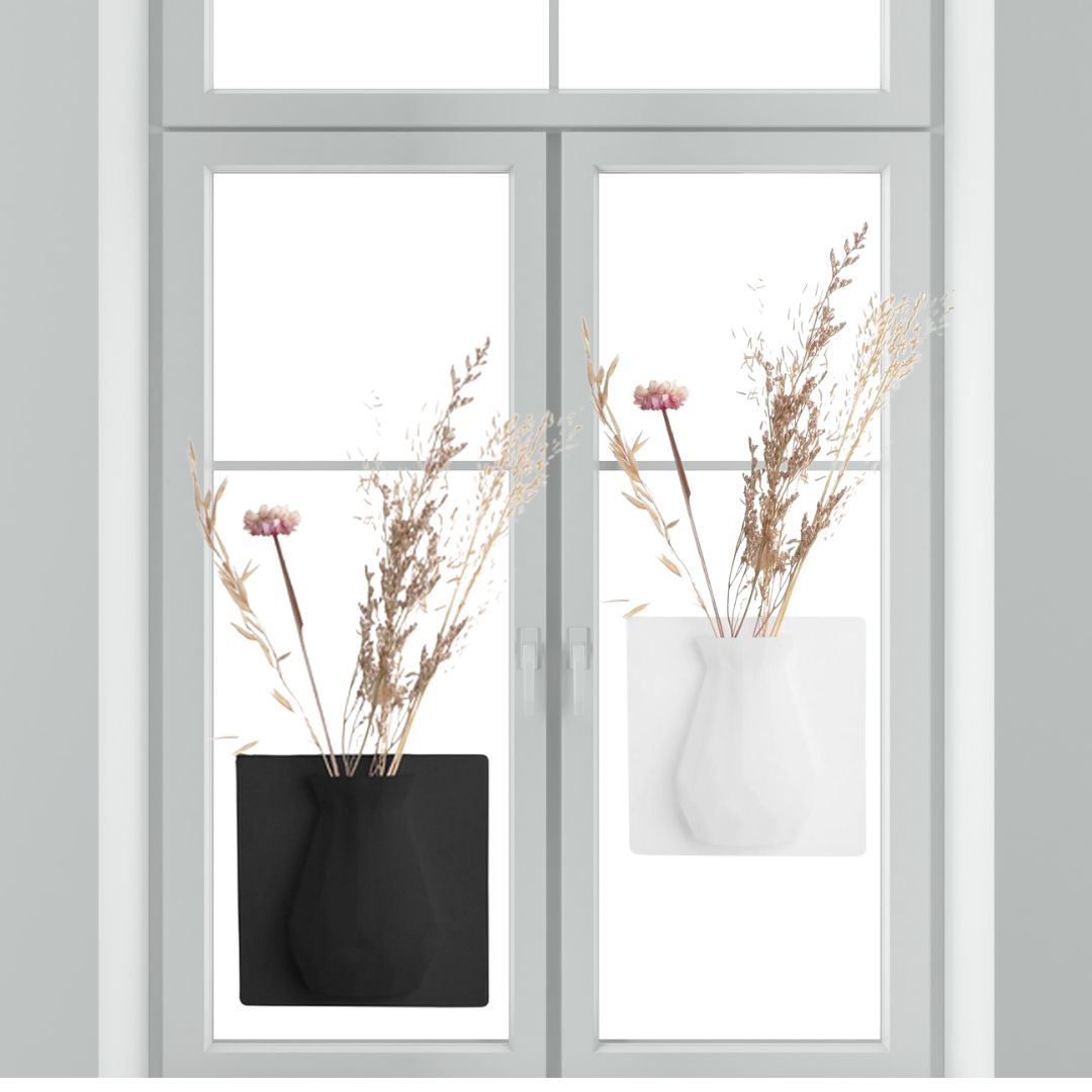 SENZA Siliconen Vaas – Ophangbaar Op Gladde Oppervlakken – Wit – 15x15x4 cm – Geschikt Voor Echte Bloemen En Droogbloemen